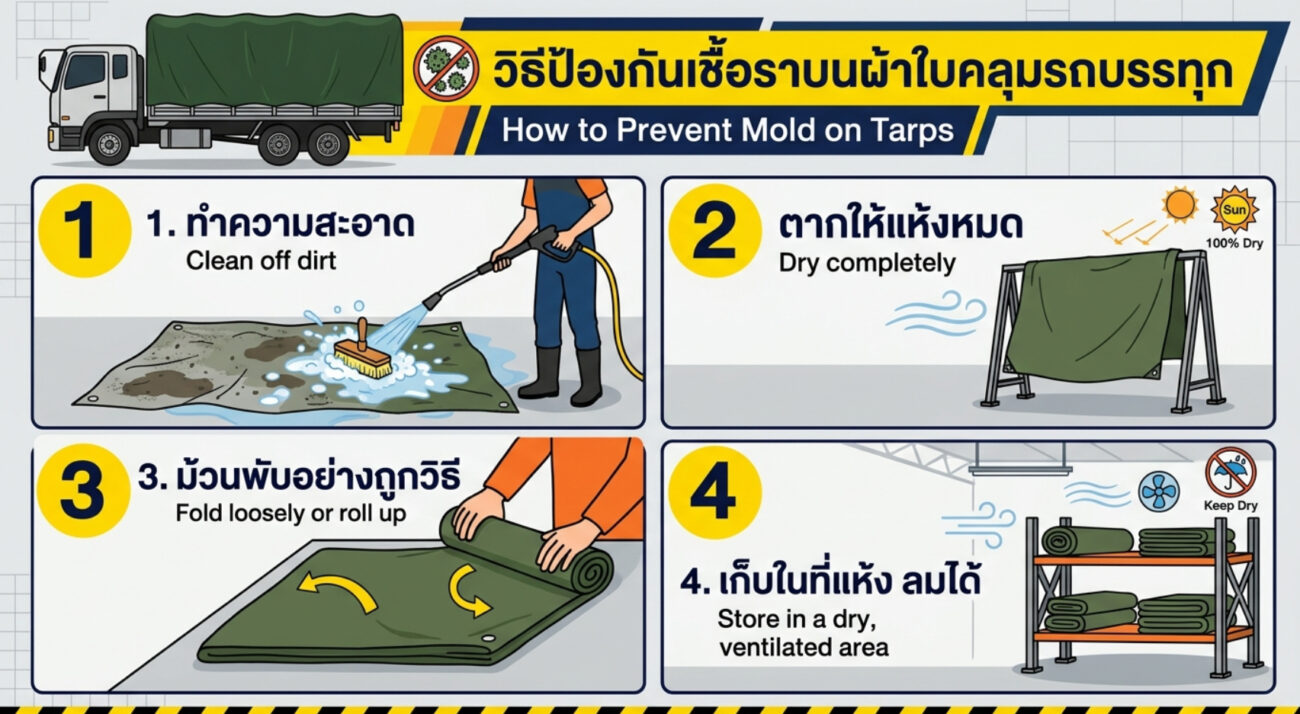 วิธีเก็บผ้าใบคลุมรถบรรทุกไม่ให้เกิดเชื้อรา
